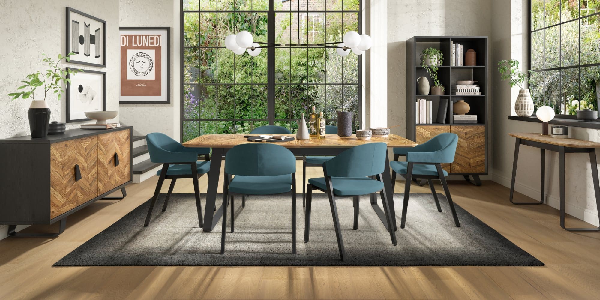 Emerson Rustic Oak & Peppercorn 6-8 Seater Extension Dining Table