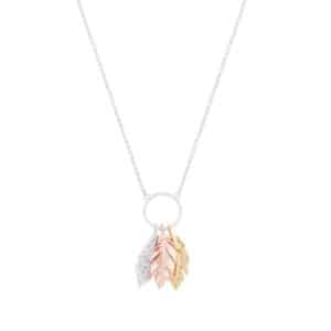 Tipperary Crystal - Three tone Feather & Circle Pendant