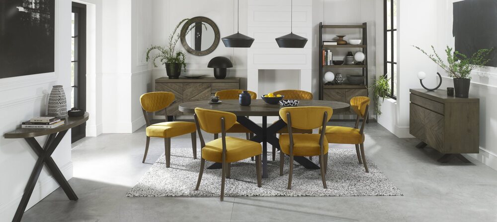 Ellipse Fumed Oak Upholstered Chair - Mustard Velvet Fabric (Pair) - Image 2