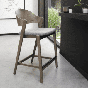 Vega Grey Oiled Oak Bar Stool - Grey Fabric