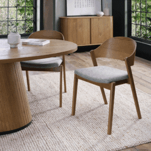 Vega Rustic Oak Ply Back Chair - Grey Fabric (Pair)