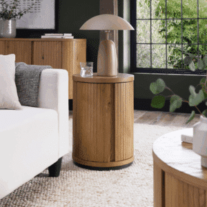 Vega Rustic Oak & Peppercorn Round Lamp Table