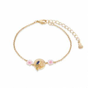 Newbridge Silverware - Gold Plated Bird with Pink Flower Bracelet
