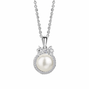 Newbridge Silverware - Silver Plated Pearl Pendant with Clear Stones