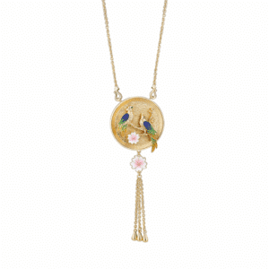 Newbridge Silverware - Gold Plate Bird with Pink Flower Pendant