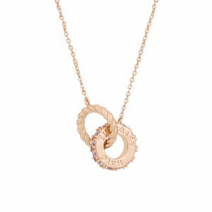 Tipperary Crystal - Halo Sunset Interlocking Pendant Rose Gold & Pink