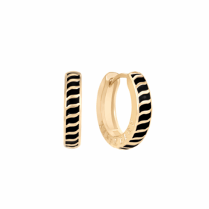 Tipperary Crystal - Halo Eclipse Mini Black Enamel Hoop Earrings Gold