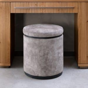 Vega Knotty Oak & Weathered Oak Storage Stool - Pearl Velvet Fabric