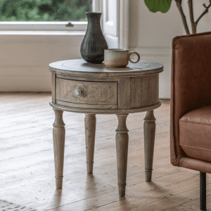 Rustique 1 Drawer Round Side Table