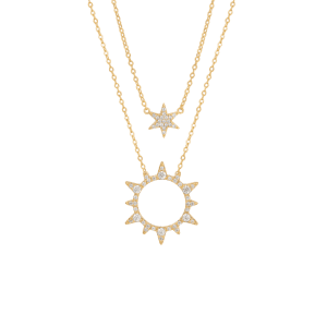 Tipperary Crystal - Soleil Double Chain Sun & Star Necklace Gold
