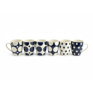 Tipperary Crystal Navy Spot Set of 6 Mugs