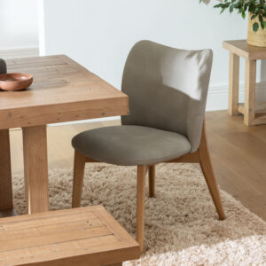 Spencer Dining Chair in Misty PU with sturdy wooden legs and a modern design. Perfectly matched to the Flynn Dining Range for a stylish dining room.