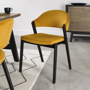Camden Peppercorn Upholstered Chair Mustard Velvet Fabric (Pair)