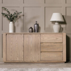 Falun Oak Sideboard – a sleek, modern storage solution crafted with oak veneer, combining contemporary style and practical functionality for any home.