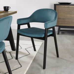 Camden Peppercorn Upholstered Arm Chair Azure Velvet Fabric (Pair)